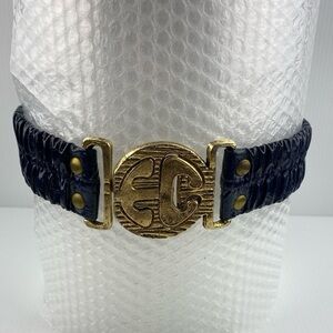 Vintage Enrico Coveri Stretch Belt Navy Blue with Brass EC clasp